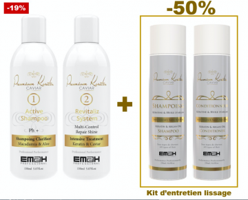 Kit lissage Premium Keratin Caviar 150 ml + duo entretien Premium Keratin Caviar 2X300 ml